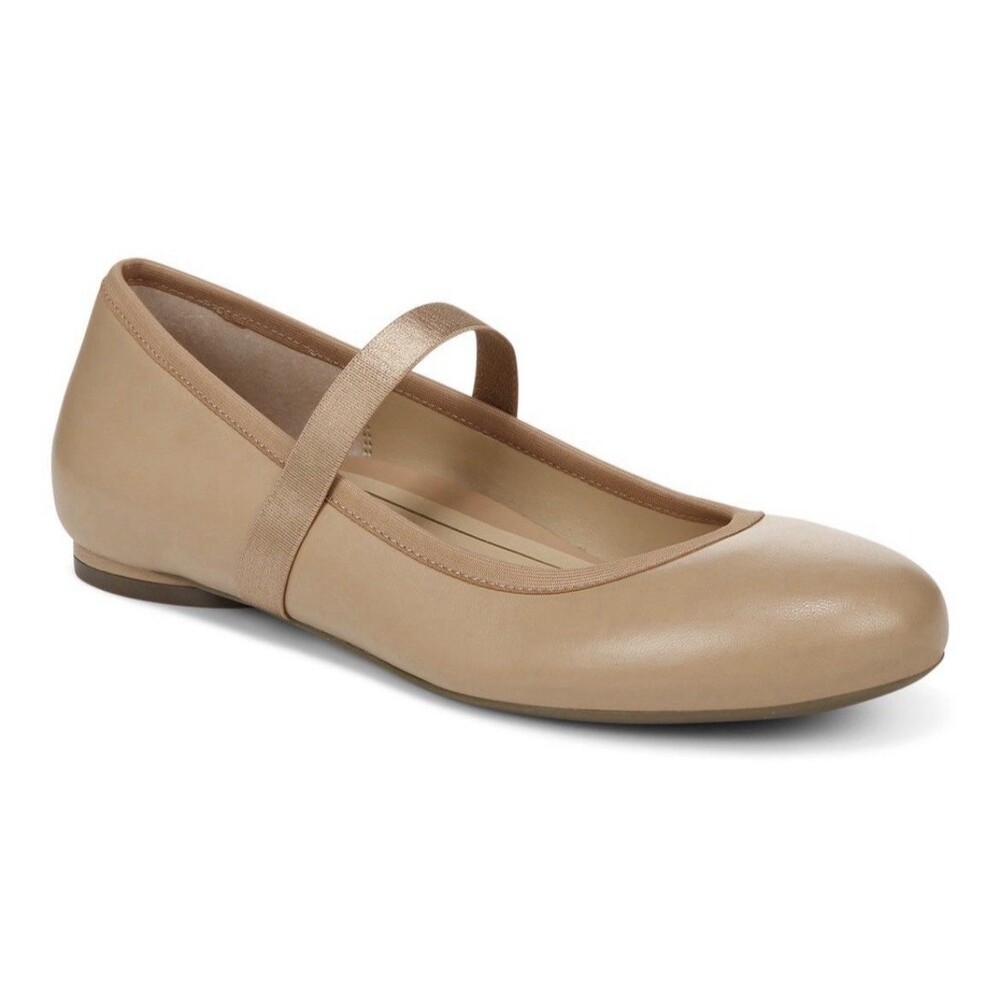 Vionic Women’s Joseline Mary Jane Flats 6 Tan Leather Classic Preppy Ballet